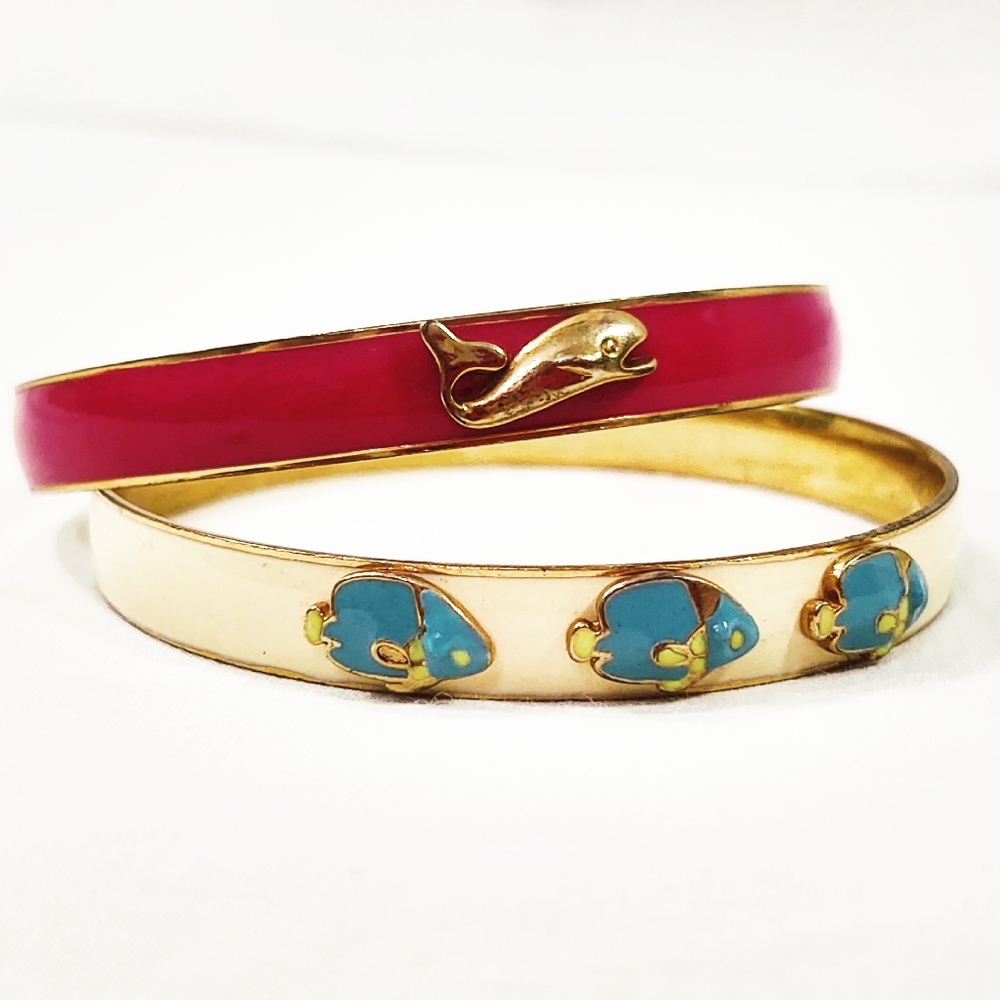 Bundle of J. Crew Enamel Bangle Bracelets, Fish and Whale